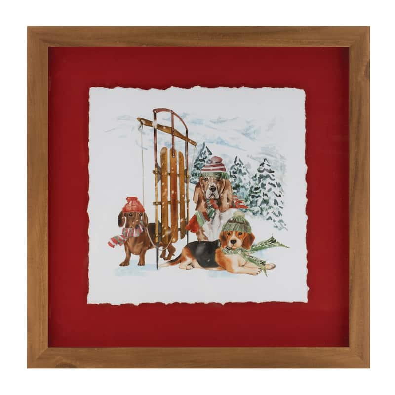 Dog with Sled and Ski Christmas Wall Signs - 12.25"- Set of 2