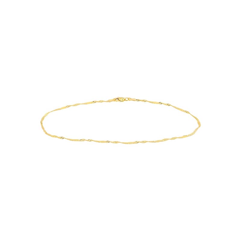 Curata 14k Yellow Gold 10" 1.75mm Flat Station Singapore Chain Ankle Bracelet Anklet