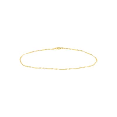 Curata 14k Yellow Gold 10" 1.75mm Flat Station Singapore Chain Ankle Bracelet Anklet