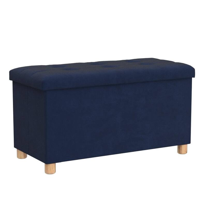 30 Inches Storage Ottoman Bench, Velvet Storage Bench, Folding Storage Chest, Footrest Couch with Wooden Legs, Support 350lbs