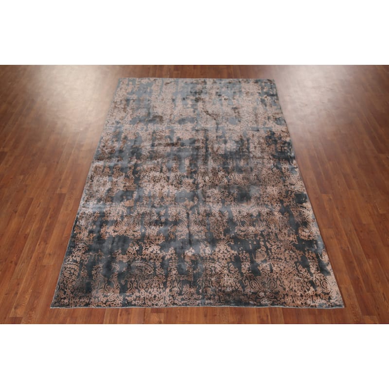 Abstract Indian Area Rug Handmade Contemporary Wool Carpet - 6'1"x 9'1"