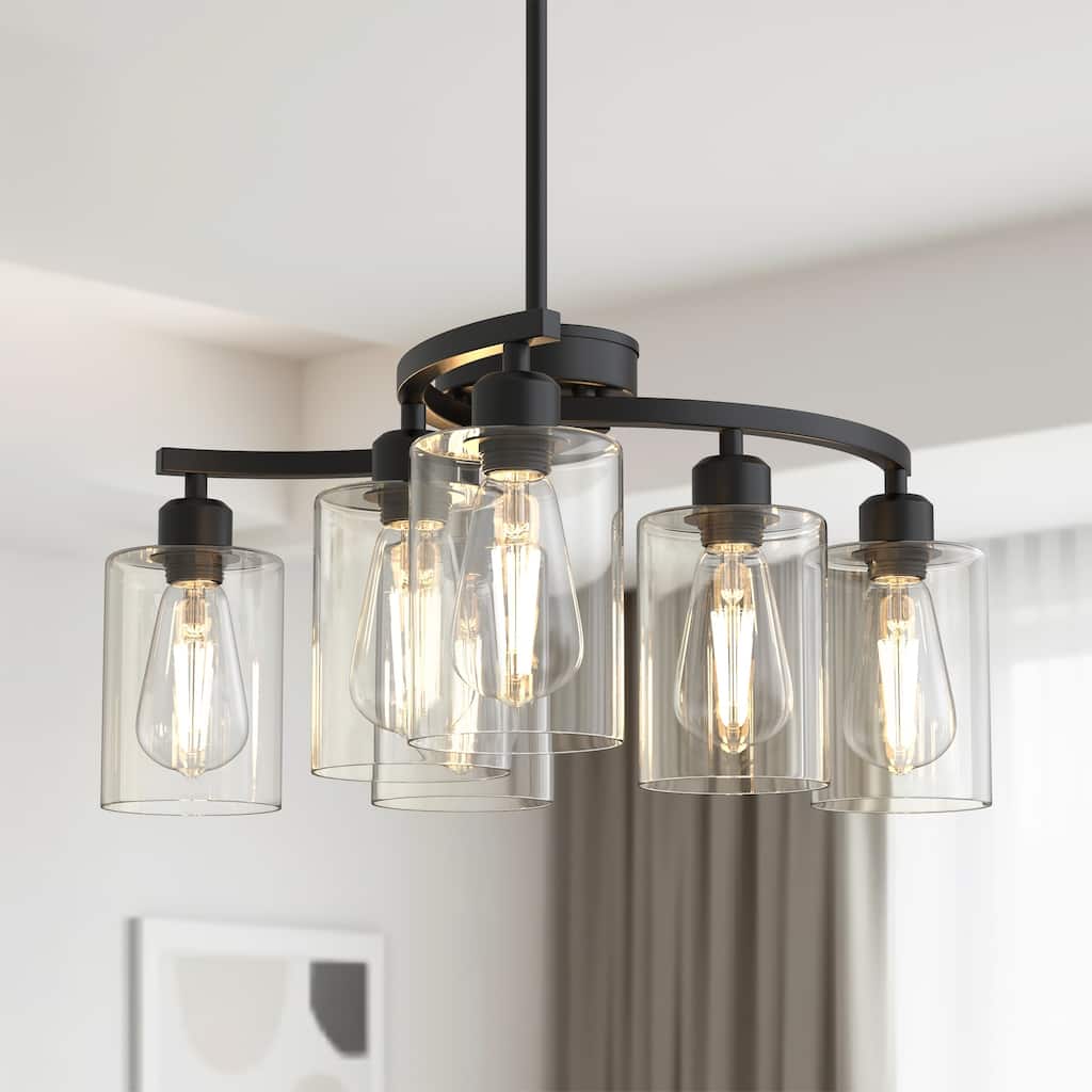 YANSUN 6-Light Industrial Chandelier with Clear Glass Tubes