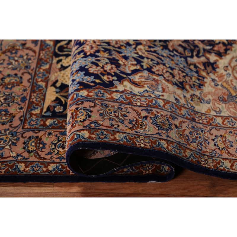Vegetable Dye Blue Animals Isfahan Persian Vintage Wool Carpet - 3'4" x 5'3"