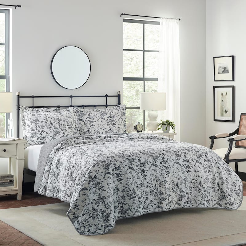 Laura Ashley Amberley Reversible Black Cotton Quilt Set