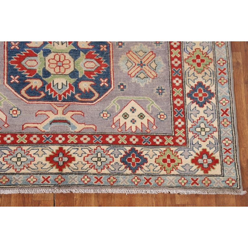 Kazak Oriental Area Rug Handmade Traditional Grey Wool Carpet - 5'0" x 6'8"