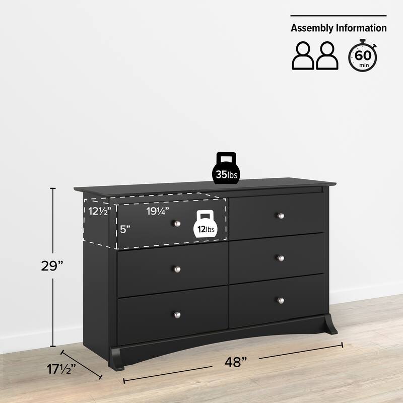 Porch & Den Commerce Black 6-drawer Condo-sized Dresser