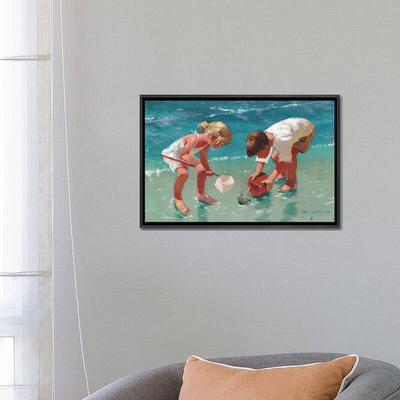 iCanvas "Kids And Crab" by John Haskins Framed