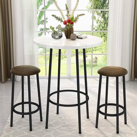 Mieres 3 Piece Pub Dining Set with Faux Marble Table Top, Modern Round Bar Table and Stools for 2 for Breakfast Nook Small Space