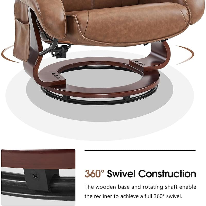 MCombo Swivel Recliners with Ottoman, Vibration Massage TV Chairs, Ergonomic Lounge Chair for Living Room, Faux Leather 4877