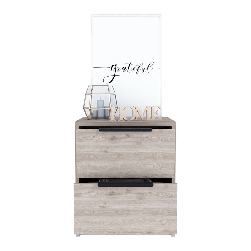 Bedroom Nightstand Two Drawers Metal Handle Smokey Oak