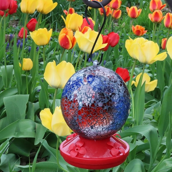 Sunnydaze Round Glass Mosaic Hummingbird Feeder 6 Inch