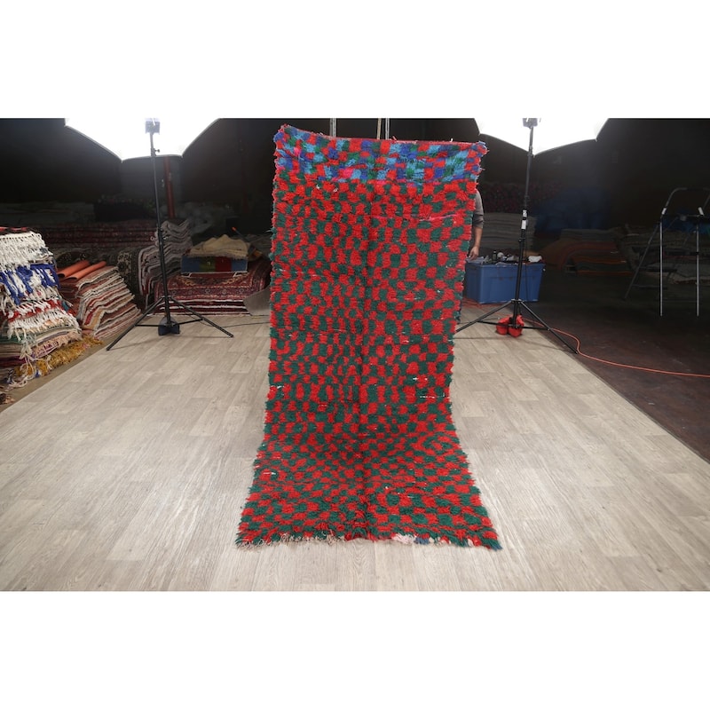 Tribal Moroccan Oriental Wool Runner Rug Hand-knotted Carpet - 3'7" x 8'1"