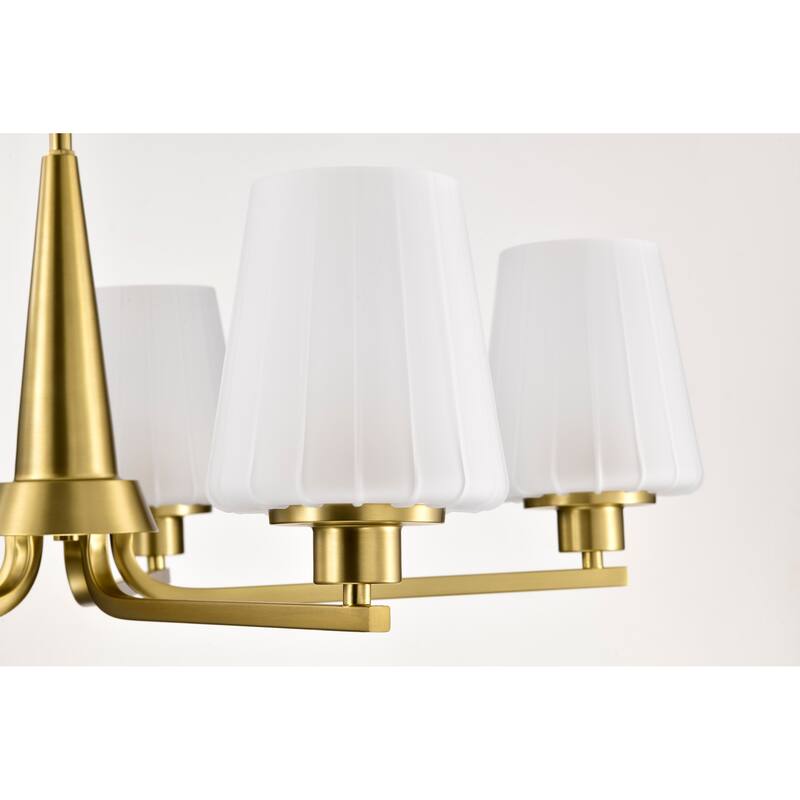 Lune 5 Light Chandelier Vintage Brass Finish Etched White Glass - Vintage Brass