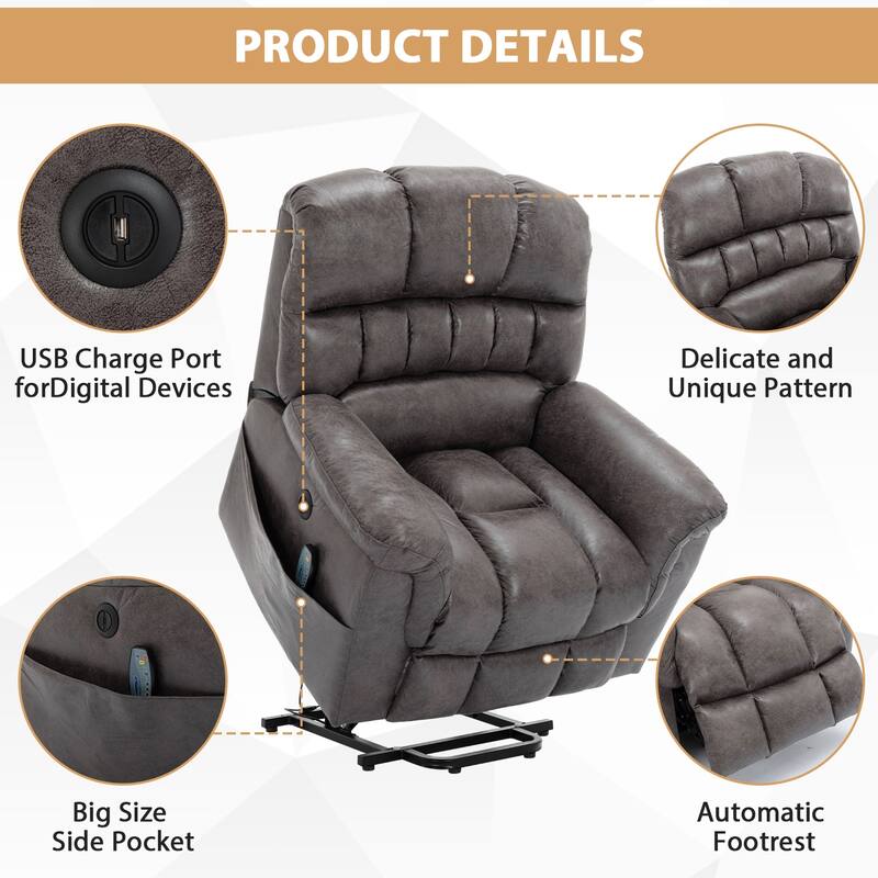 42" Wide Oversize Power Lift Recliner Chair with Massage and Heating