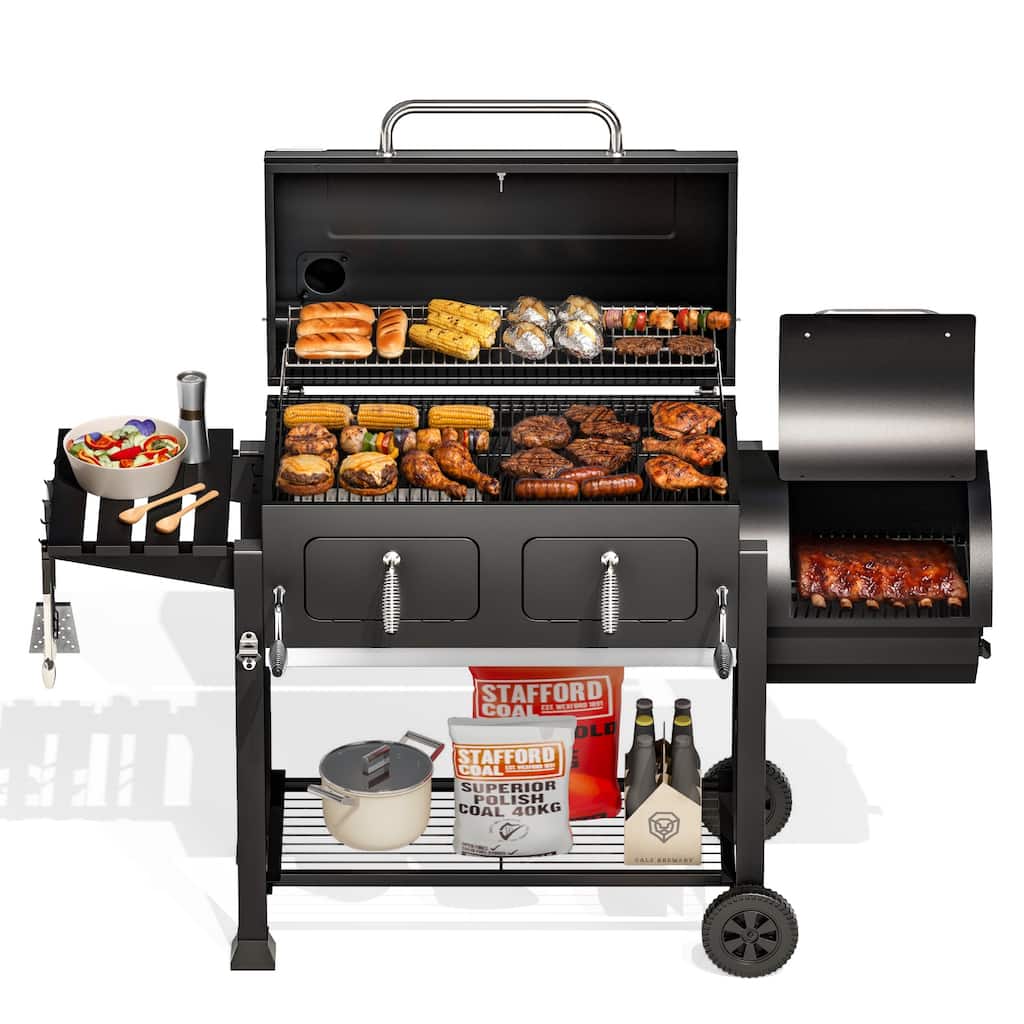 MAISON ARTS 49" Charcoal Grill & Smoker Combo, Outdoor BBQ with Adjustable Charcoal Tray, 1015 Sq. In. Cooking Area