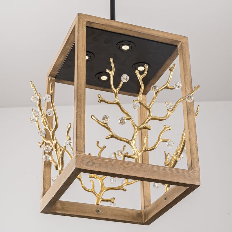 Farmhouse Gold 4-Light LED Crystal Adjustable Lantern Pendant Light