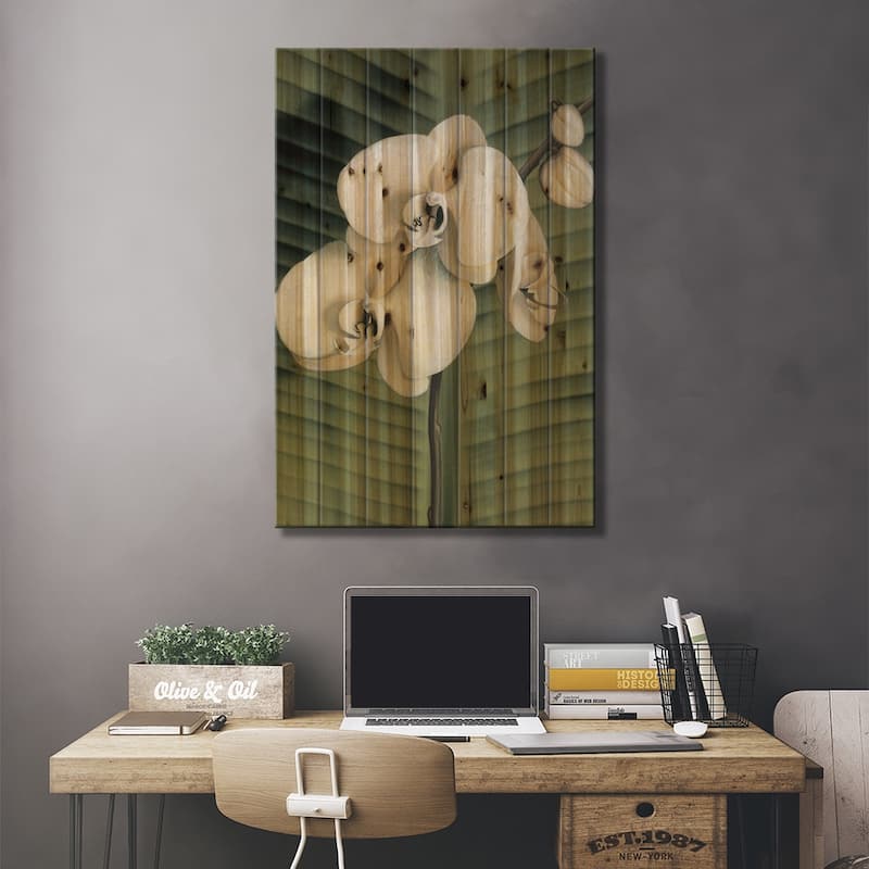 Orchid With Palm II Print On Wood by Andrea Trivelli - Multi-Color