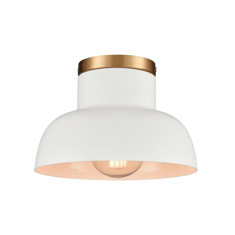 Elk Home Lewellen Matte White With White Dome Shade 1 Light Semi Flush