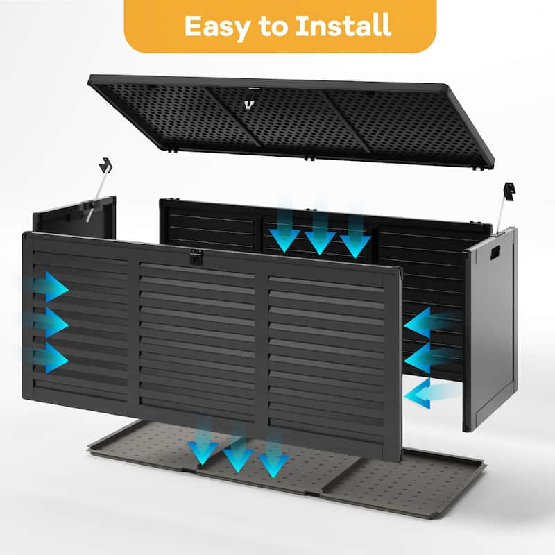 130 Gal. Upgraded Resin Deck Box, Outdoor Storage Box Waterproof with Hydraulic Rod and Side Handle, Lockable