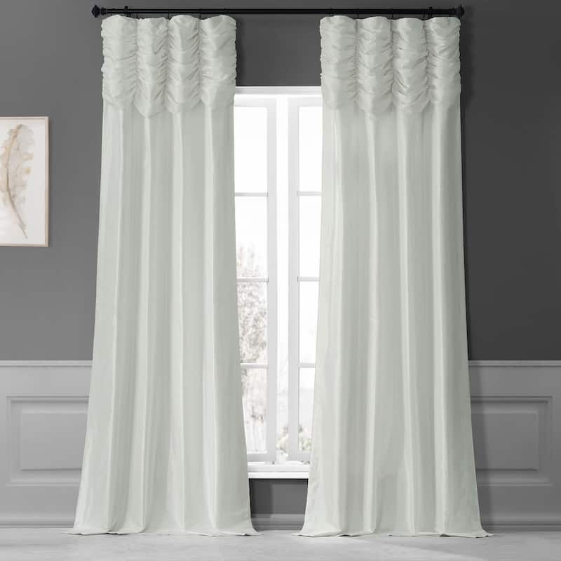 Exclusive Fabrics Single Ruched Faux Solid Taffeta Curtain (1 Panel) - 50 X 120 - Eggshell