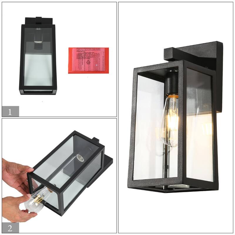 Modern Farmhouse Black 1-Light Outdoor Wall Sconces Patio Lantern - W5.9" x H13.4"
