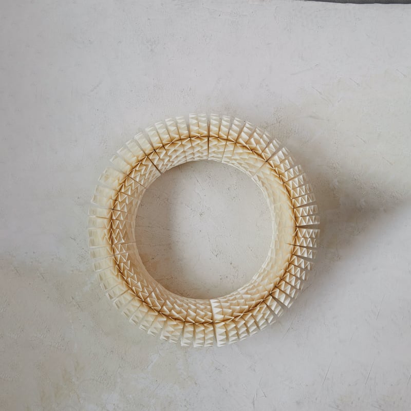 Handmade Recycled Paper Honeycomb Wreath - Cream