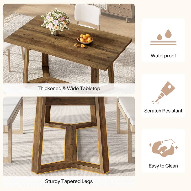 Farmhouse Dining Table for 4, 47-Inch Rectangle Wooden Kitchen Table