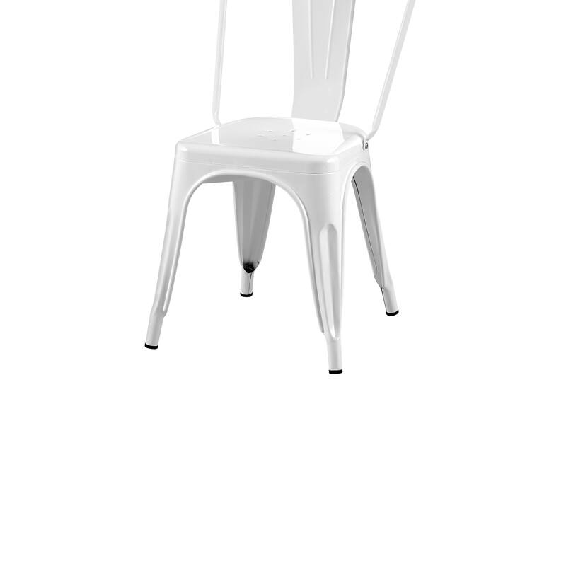 4-Piece Stackable Industrial Dining Chair Set - High Gloss White, 18 Inch Seat Height