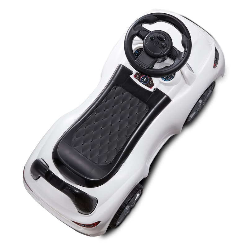 Toddler Ride On Push Car for Ages 1-3, White with Music Steering Wheel & Storage, Sit-to-Stand