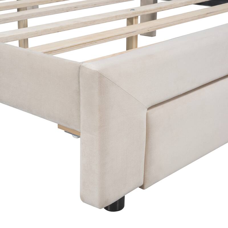 Velvet Upholstered Storage Platform Bed with a Drawer