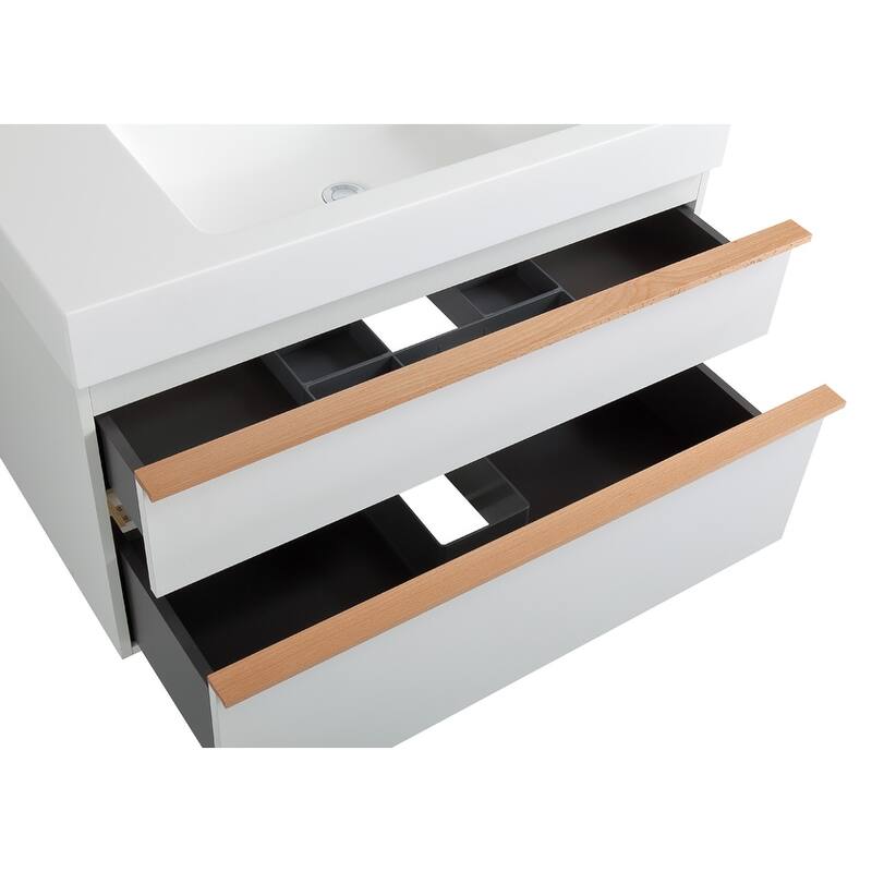 36 Inch Wall Mounted Bathroom Vanity with Integrated Acrylic Sink, 2 Soft-Close Drawers, Pre-Assembled,Modern Floating Cabinet