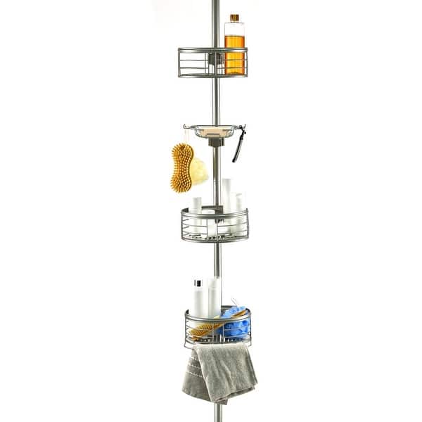 Utopia Alley Rust-Resistant Tension Pole Shower Caddy, 3 Baskets & Soap Tray Shelf - Satin Nickel - 8.75*10*108"