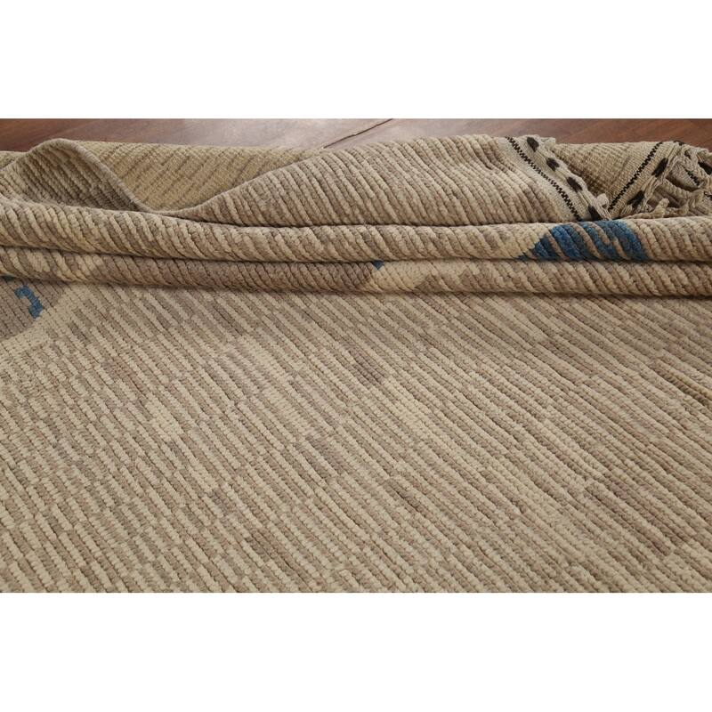 Beige Modern / Moroccan Area Rug Handmade Wool Carpet - 9'0"x 13'0"