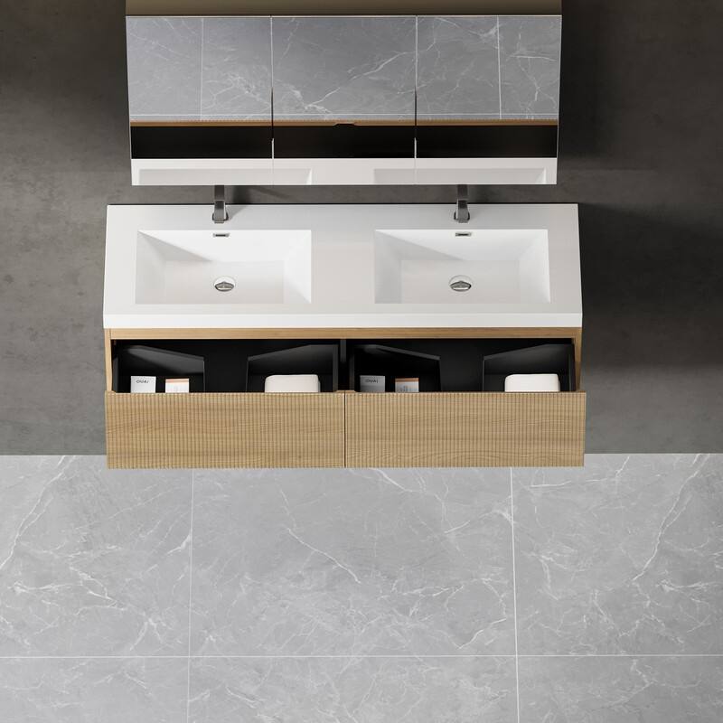 ABRUZZO Floating Vanity with Integrated Top Sink Soft-Close Wall-Mount Bathroom Cabinet
