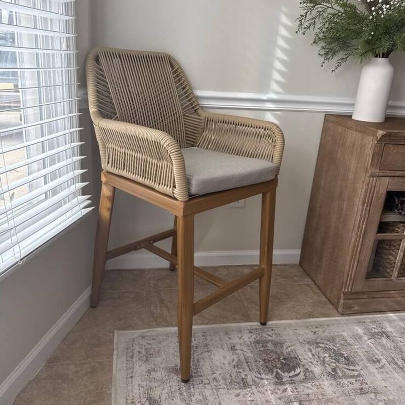 PURPLE LEAF 2 Set of Modern Bar Stool with Backrest and Arm,Upholstered Chair and Aluminum Legs