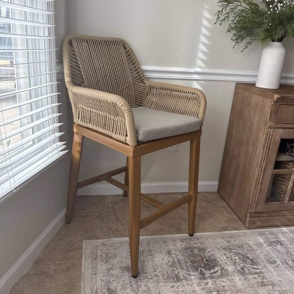 PURPLE LEAF 2 Set of Modern Bar Stool with Backrest and Arm,Upholstered Chair and Aluminum Legs