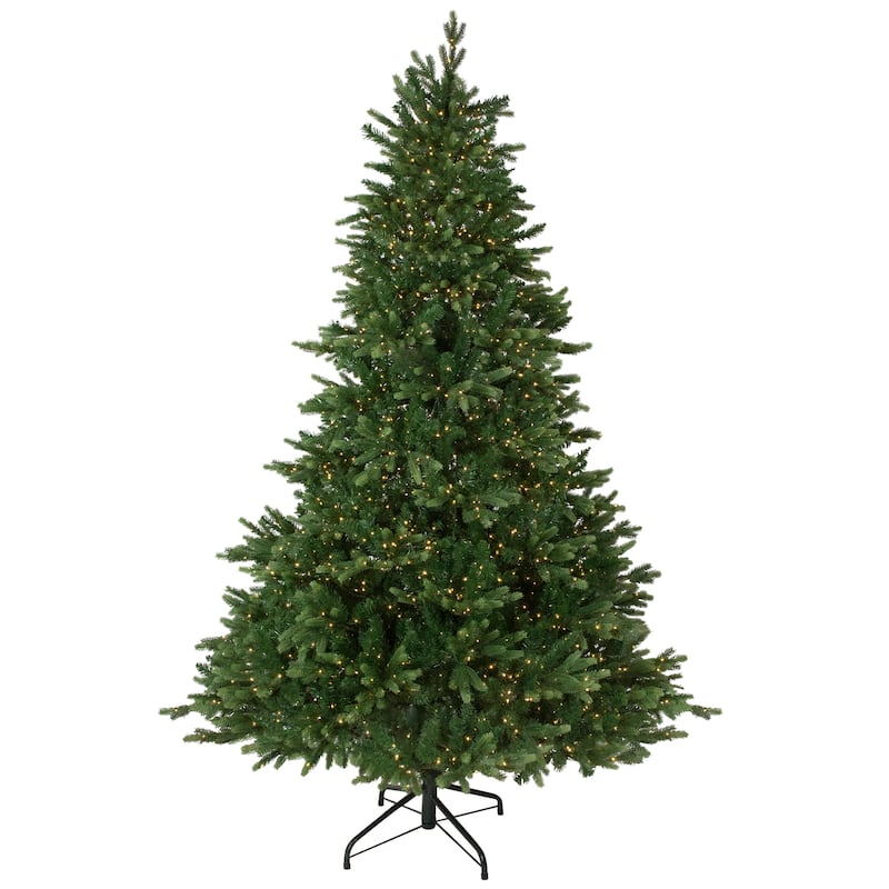 7.5' Full Riverton Fir Artificial Christmas Tree, Warm White Lights - 7.5 Foot