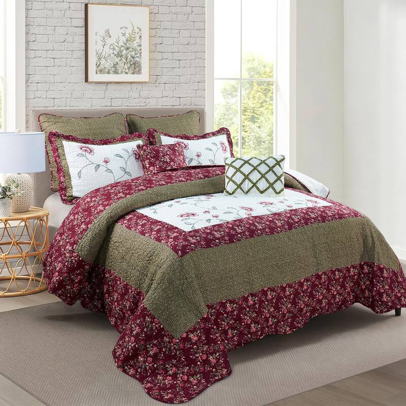 Serenta Oversized Saigon 7 Piece Bedspread Set, Queen and King - Green - Oversized Queen