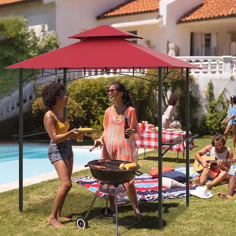 Costway 8' x 5' Grill Gazebo with 2 Shelves 7 Hooks Metal Frame Soft - See Details
