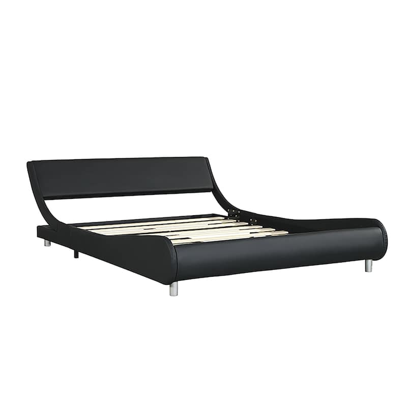 Faux Leather Queen Size Upholstered Platform Bed Frame,LED Lighting with Remote Controller and APP,Wood Slat Support