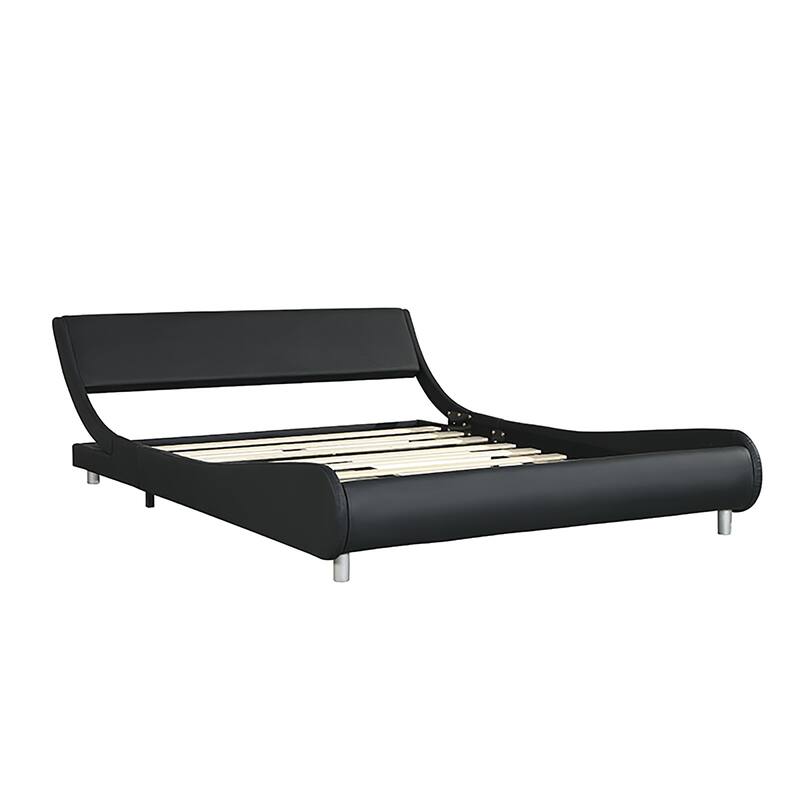 Queen Size Faux Leather Upholstered Platform Bed Frame with LED Lighting, Remote and App Controlled, No Box Spring Needed