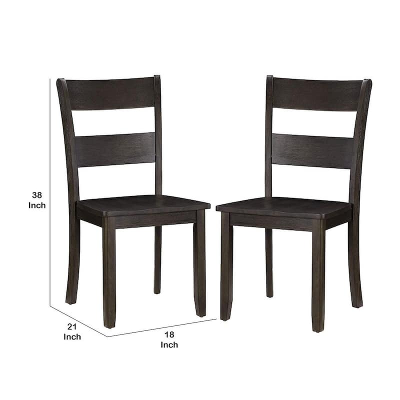 Transitional Wooden Side Chair with Ladder Backrest, Set of 2 - 38 H x 21 W x 18 L Inches
