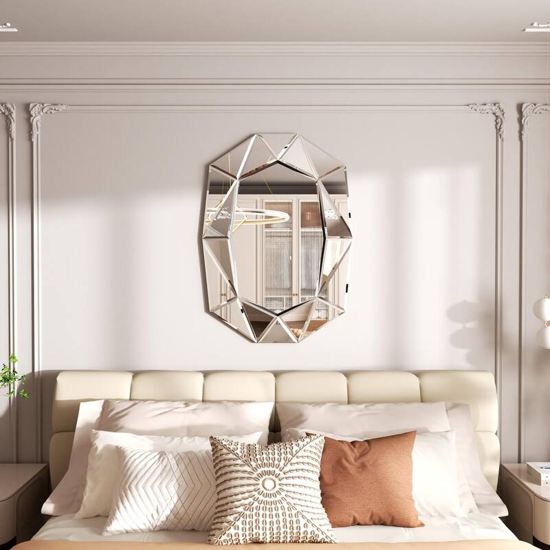 Irregular Glass Wall Art Mirror with Beveled Diamond Edge Accent Mirror