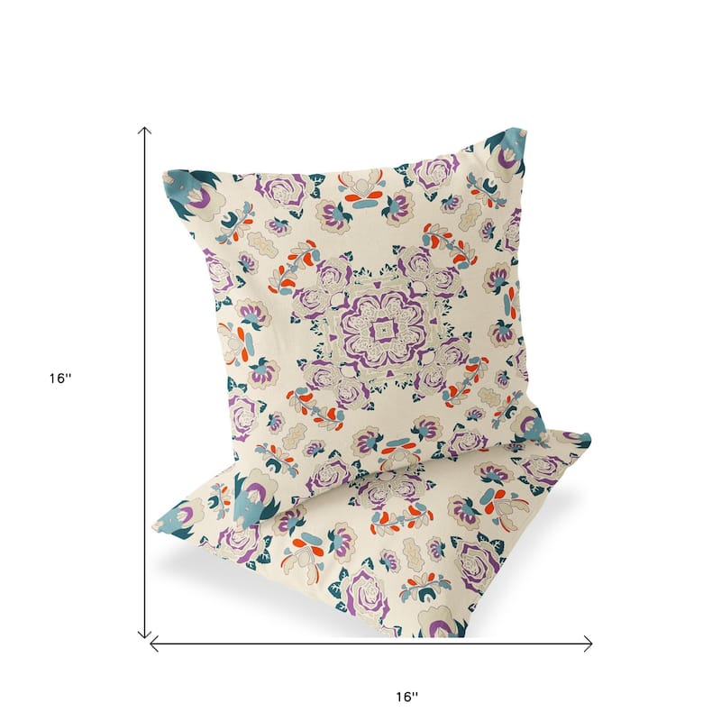 HomeRoots Set of Two 16" X 16" Blue and Off White Blown Seam Floral Indoor Outdoor Throw Pillow - 16.00' X '16.00' X '5.00