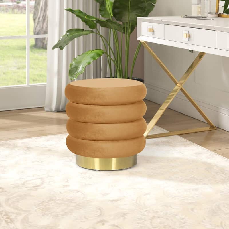 Adeco Round Storage Ottoman with Removable Lid, Vanity Velvet Footrest