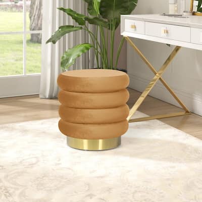 Adeco Round Storage Ottoman with Removable Lid, Vanity Velvet Footrest