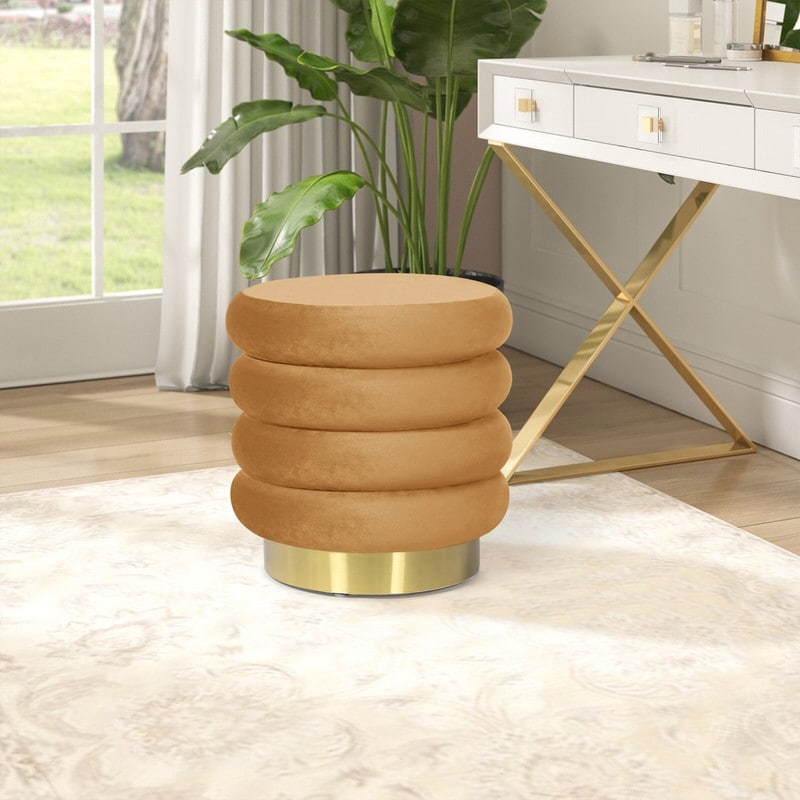 Adeco Round Storage Ottoman with Removable Lid, Vanity Velvet Footrest