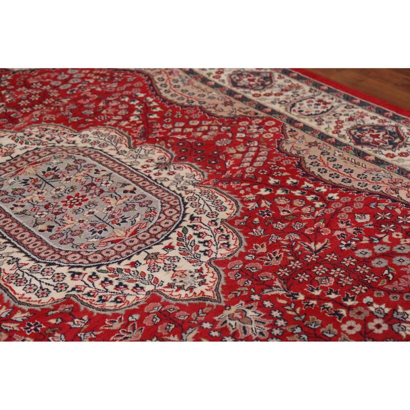 Floral Red Kashan Indian Area Rug Handmade Wool Carpet - 6'1"x 9'4"