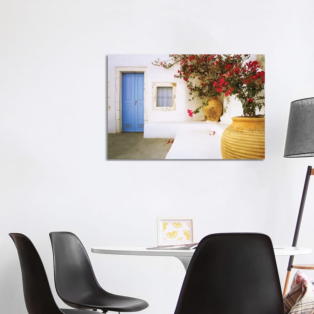 iCanvas "Greece, Santorini. Blue door to house and potted flowers. " by Jaynes Gallery Canvas Print