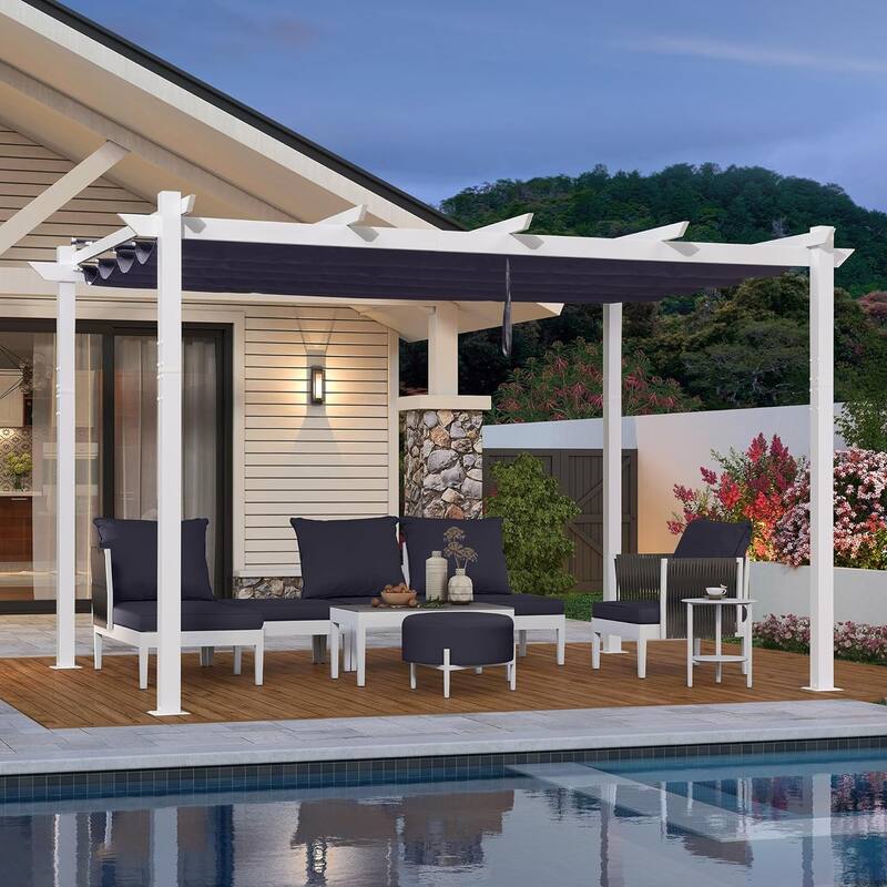 PURPLE LEAF Gazebo Outdoor Retractable White Heavy-Duty Aluminum Pergola with Extra Top Roof